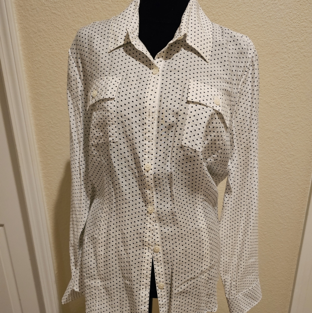 Van Heusen White and Black Polka Dot Blouse